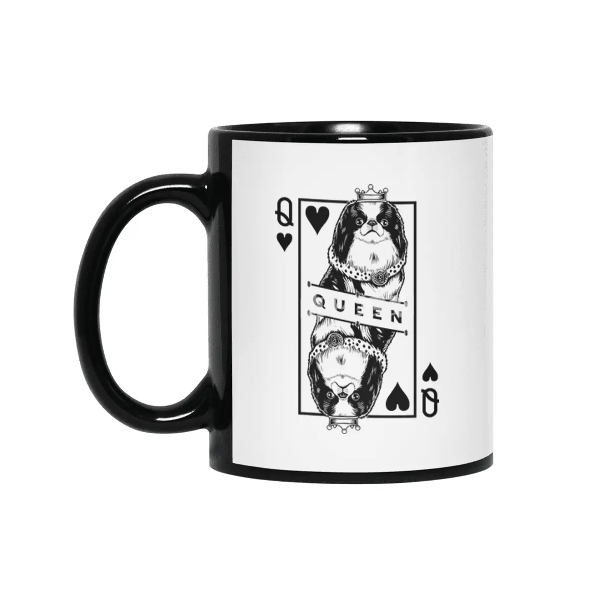 Japanese Chin Spaniel Queen Of Hearts Funny Dog Pop Art Siyah Kupa