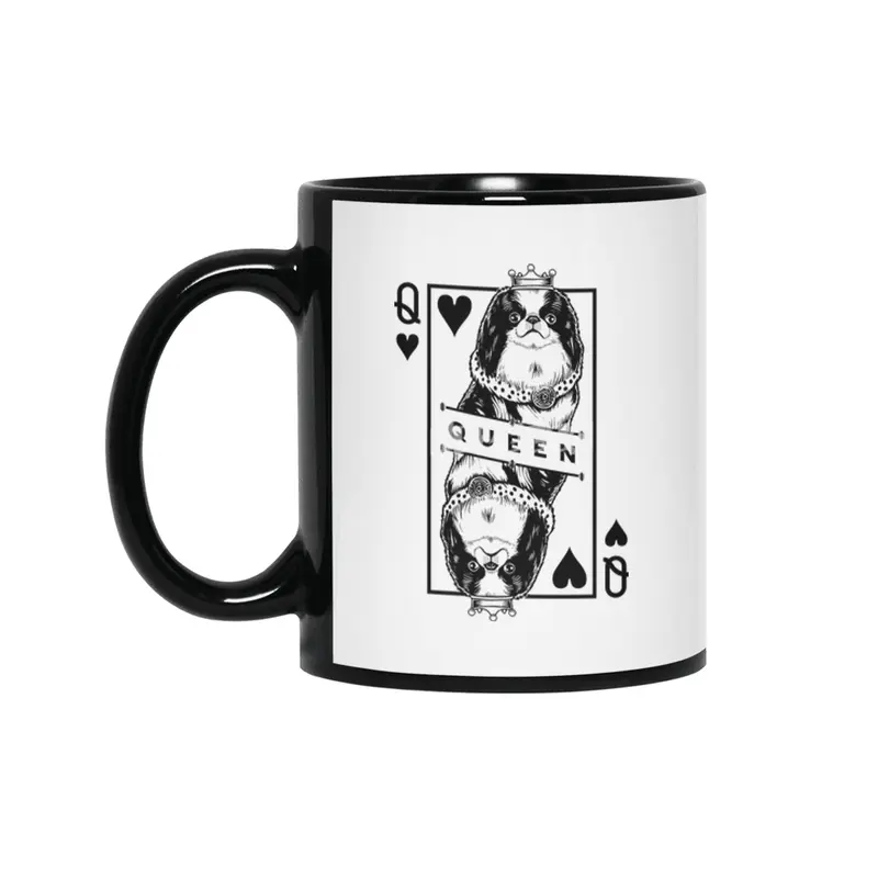 Japanese Chin Spaniel Queen Of Hearts Funny Dog Pop Art Siyah Kupa
