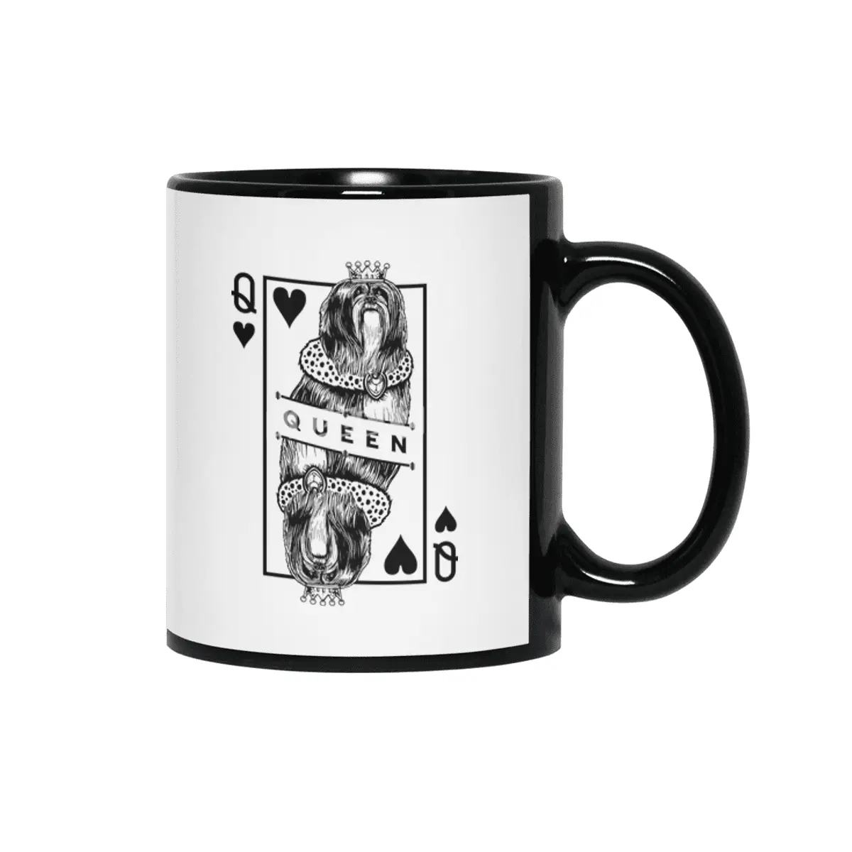 Lhasa Apso Queen Of Hearts Funny Dog Lover Pop Art Siyah Kupa