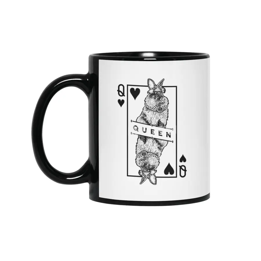 Lionhead Bunny Rabbit Queen Of Hearts Funny Pet Pop Art Siyah Kupa
