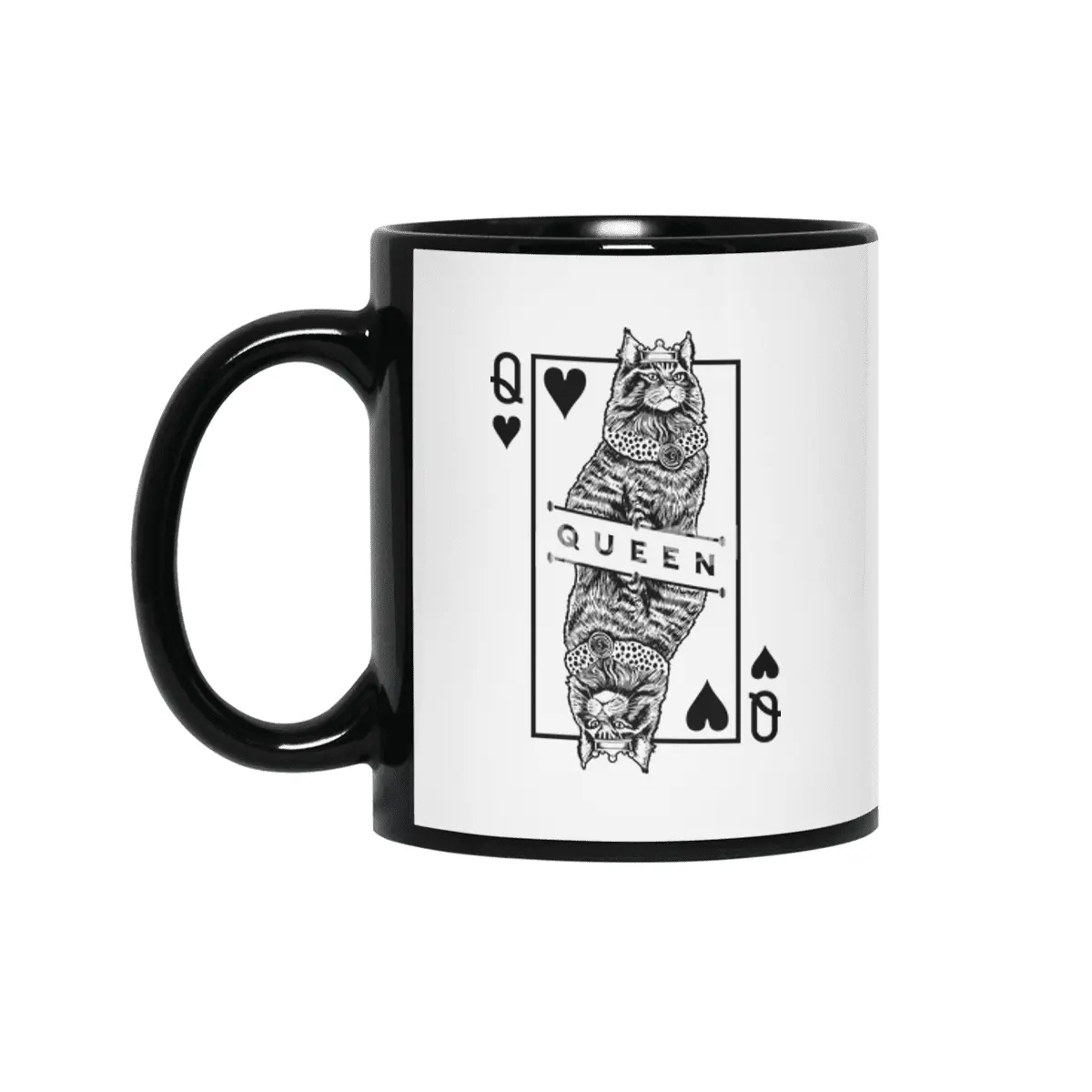 Maine Coon Queen Of Hearts Funny Cat Lover Pop Art Siyah Kupa