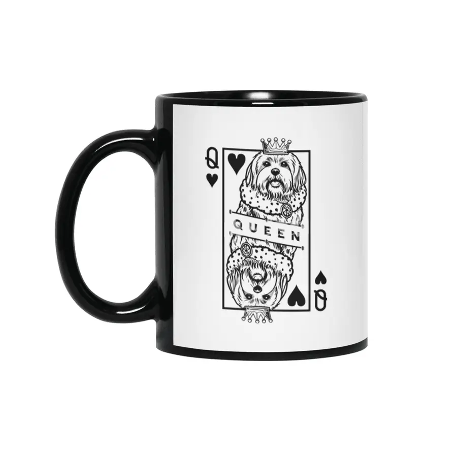 Maltese Queen Of Hearts Funny Dog Lover Playing Card Pop Art Siyah Kupa