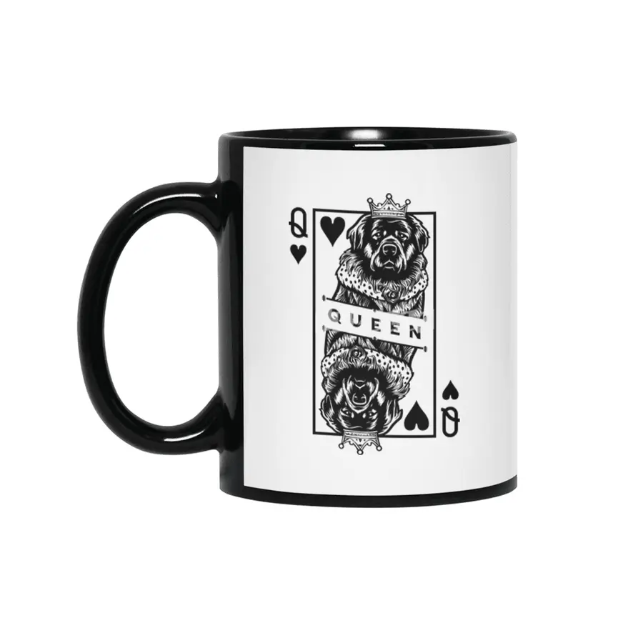 Newfoundland Queen Of Hearts Funny Dog Playing Card Pop Art Siyah Kupa