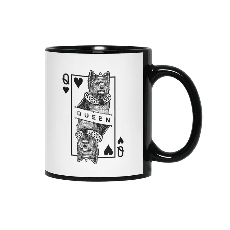 Norwich Terrier Queen Of Hearts Funny Dog Lover Pop Art Siyah Kupa