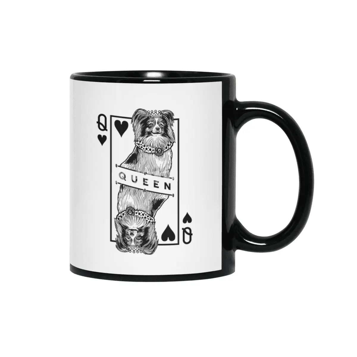 Papillon Queen Of Hearts Funny Butterfly Dog Lover Pop Art Siyah Kupa