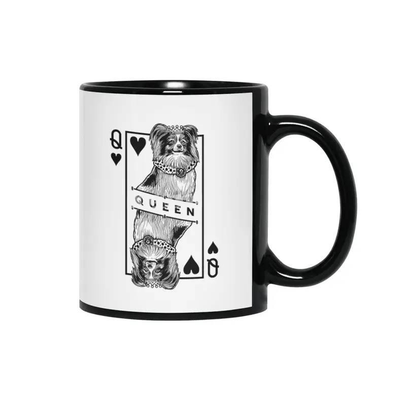 Papillon Queen Of Hearts Funny Butterfly Dog Lover Pop Art Siyah Kupa
