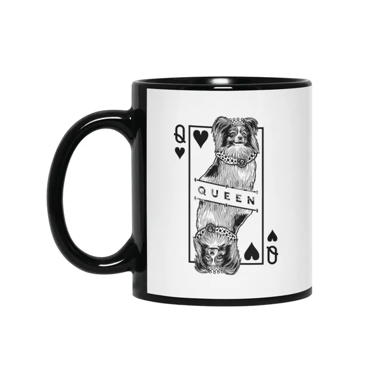 Papillon Queen Of Hearts Funny Butterfly Dog Lover Pop Art Siyah Kupa