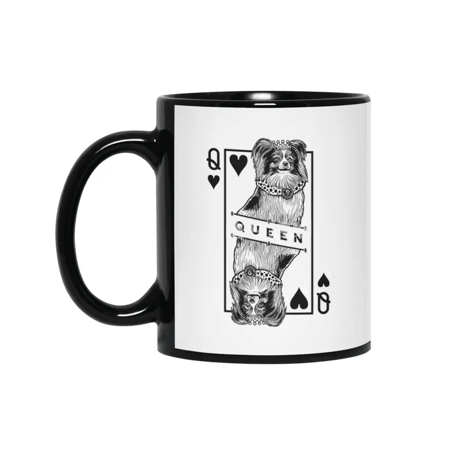 Papillon Queen Of Hearts Funny Butterfly Dog Lover Pop Art Siyah Kupa