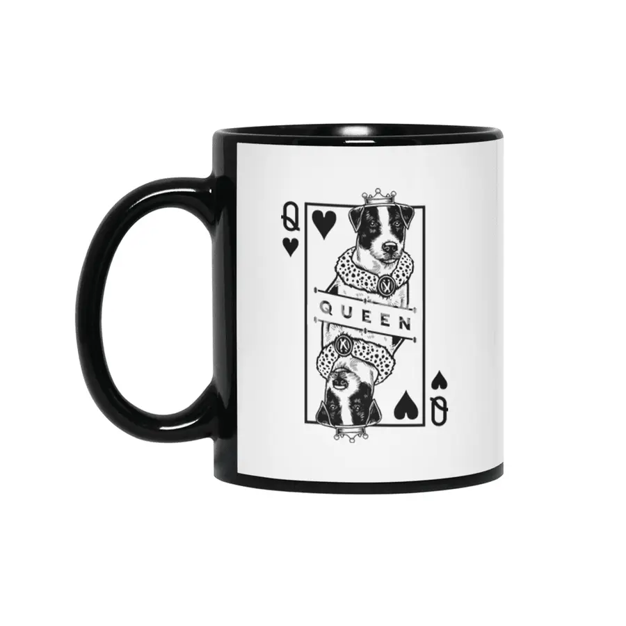 Parson Russell Terrier Queen Of Hearts Funny Dog Pop Art Siyah Kupa
