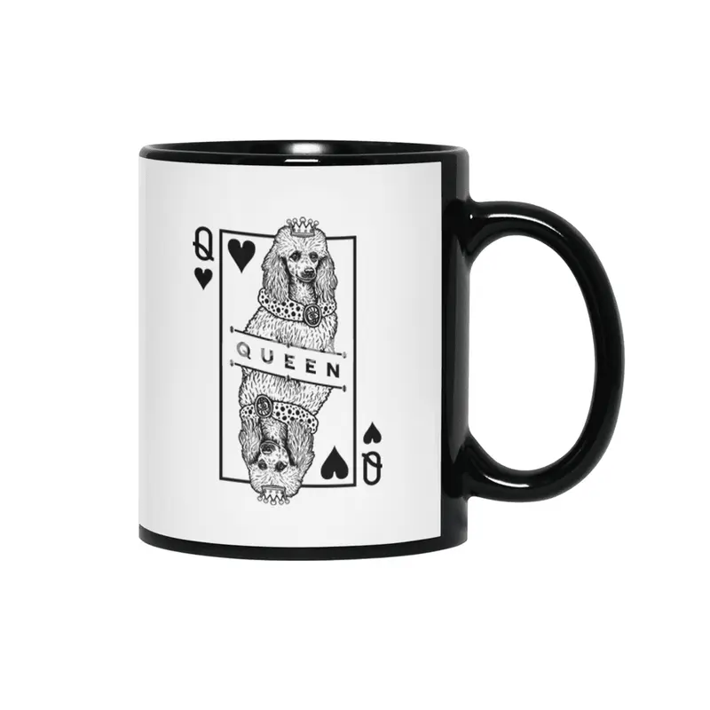 Poodle Queen Of Hearts Funny Dog Lover Pop Art Siyah Kupa