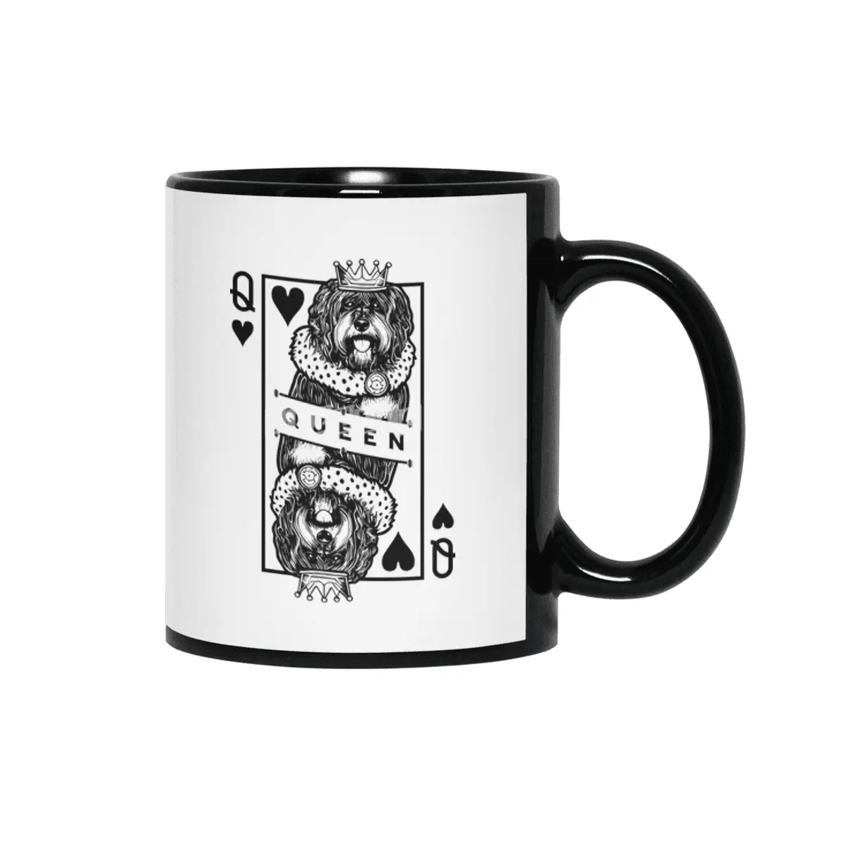 Portuguese Water Dog Queen Of Hearts Playing Card Pop Art Siyah Kupa