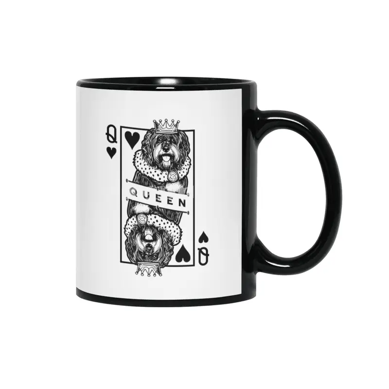 Portuguese Water Dog Queen Of Hearts Playing Card Pop Art Siyah Kupa