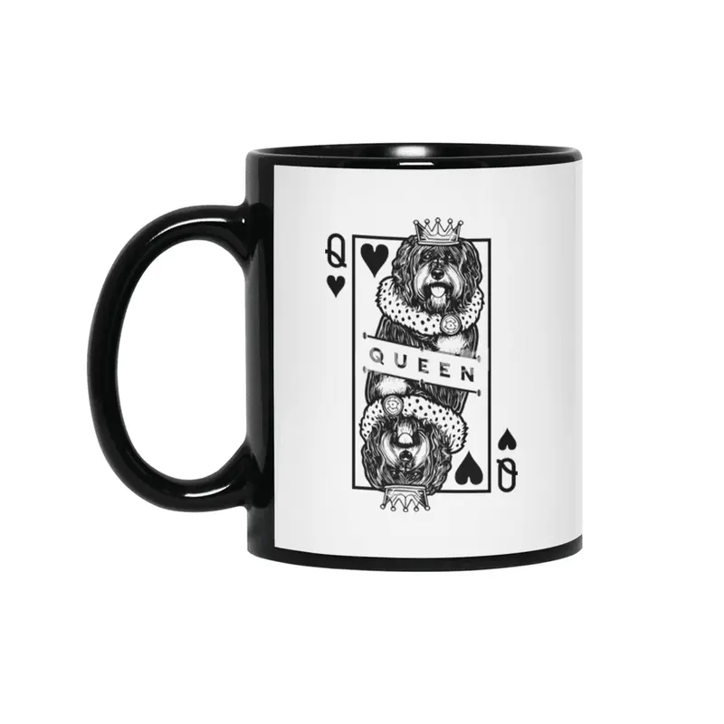 Portuguese Water Dog Queen Of Hearts Playing Card Pop Art Siyah Kupa