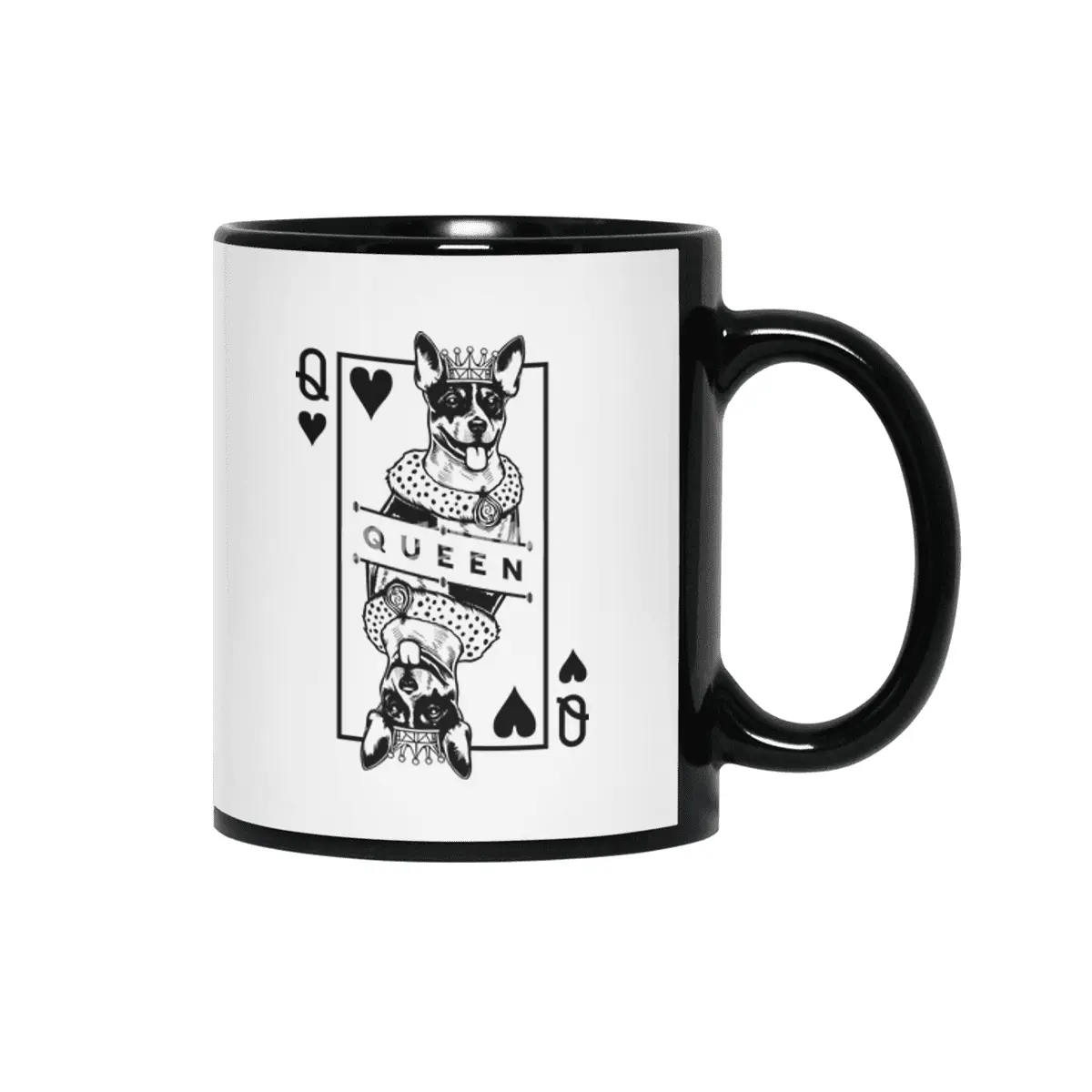 Rat Terrier Queen Of Hearts Funny Rattie Dog Card Pop Art Siyah Kupa