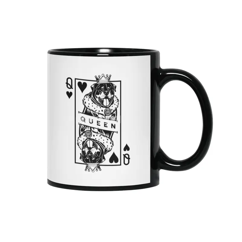 Rottweiler Queen Of Hearts Dog Lover Playing Card Pop Art Siyah Kupa