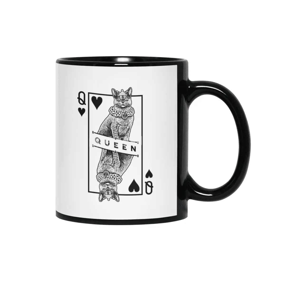 Russian Blue Cat Lover Queen Of Hearts Funny Pop Art Siyah Kupa