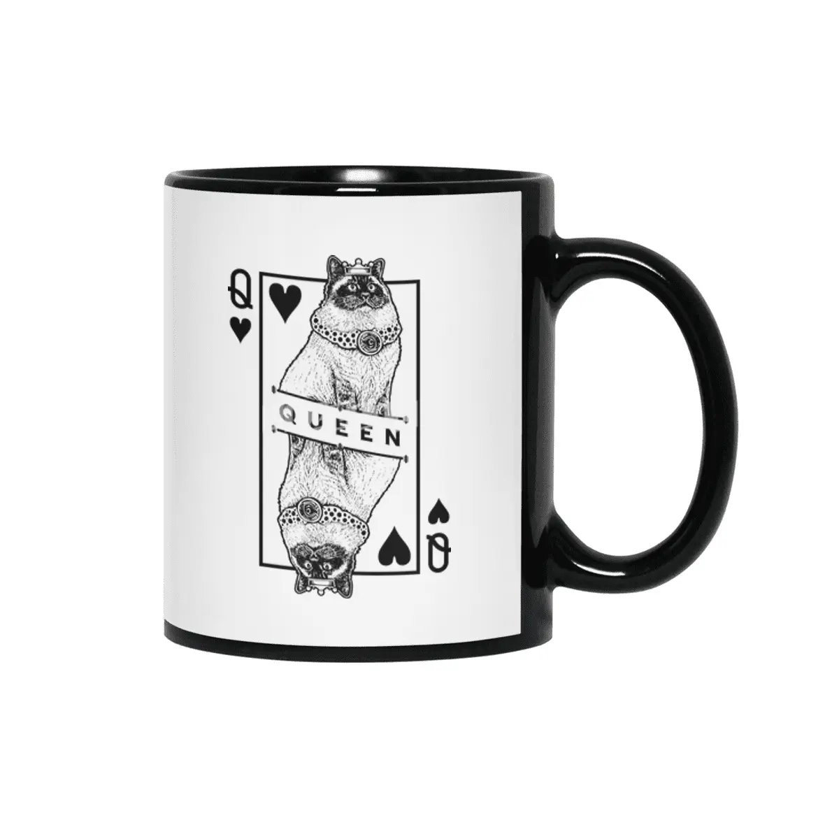 Sacred Birman Cat Lover Queen Of Hearts Funny Pop Art Siyah Kupa