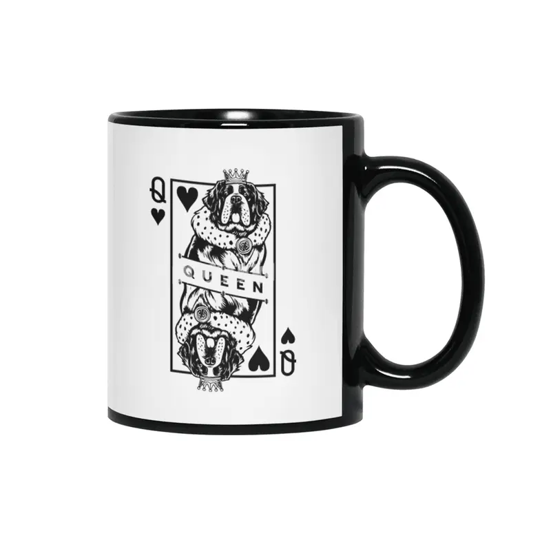 Saint Bernard Queen Of Hearts Funny Dog Lover Card Pop Art Siyah Kupa
