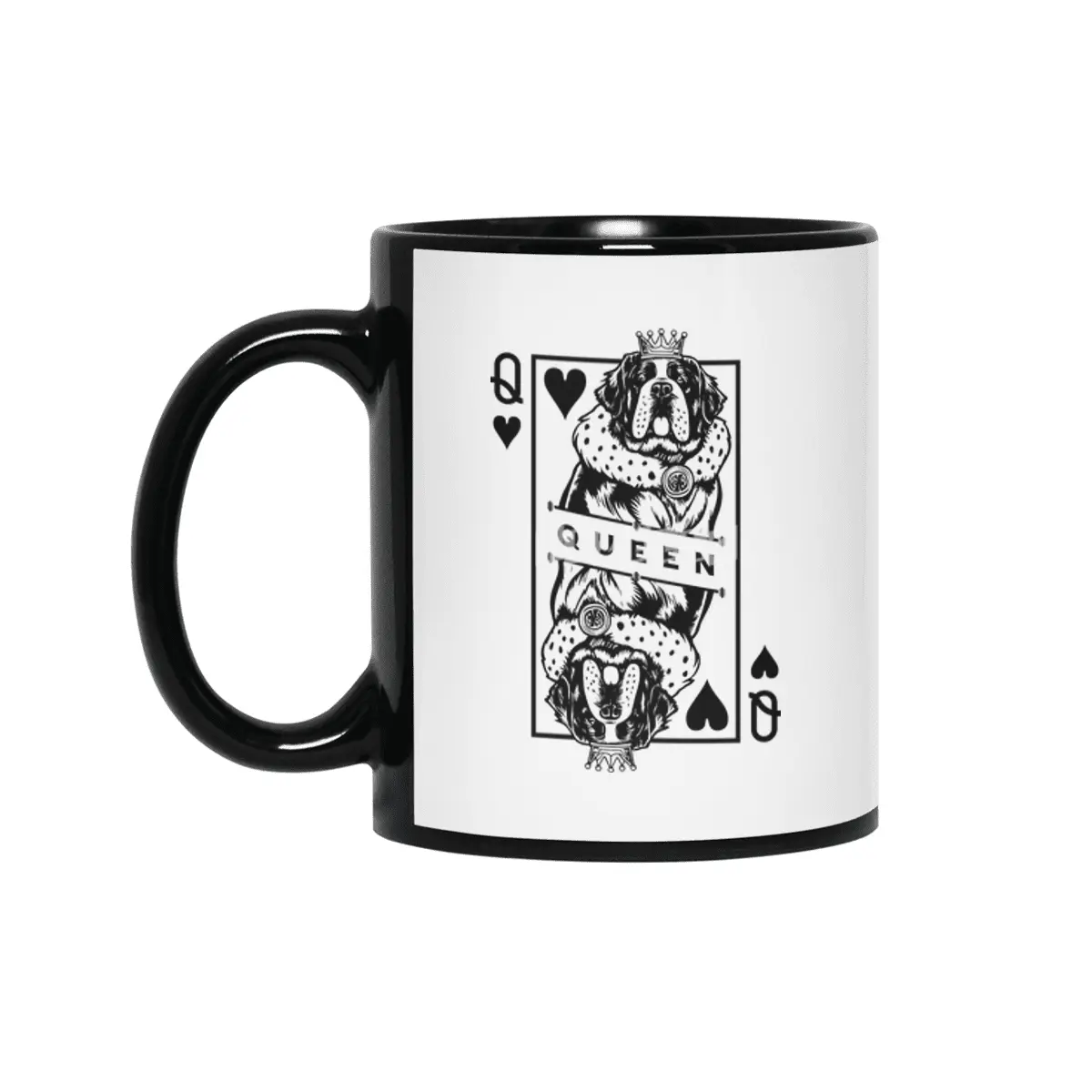 Saint Bernard Queen Of Hearts Funny Dog Lover Card Pop Art Siyah Kupa