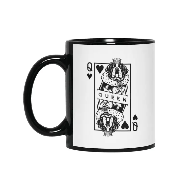 Saint Bernard Queen Of Hearts Funny Dog Lover Card Pop Art Siyah Kupa