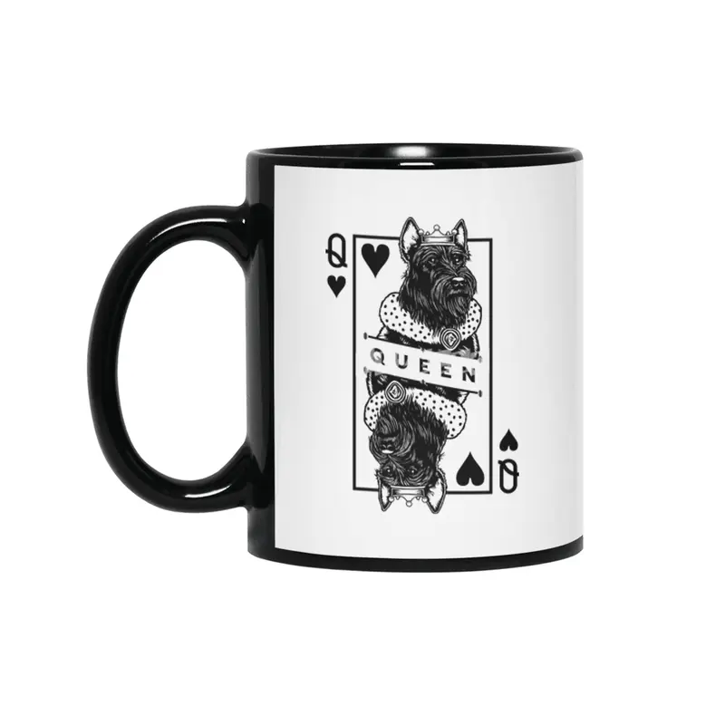 Scottish Terrier Queen Of Hearts Funny Dog Lover Pop Art Siyah Kupa
