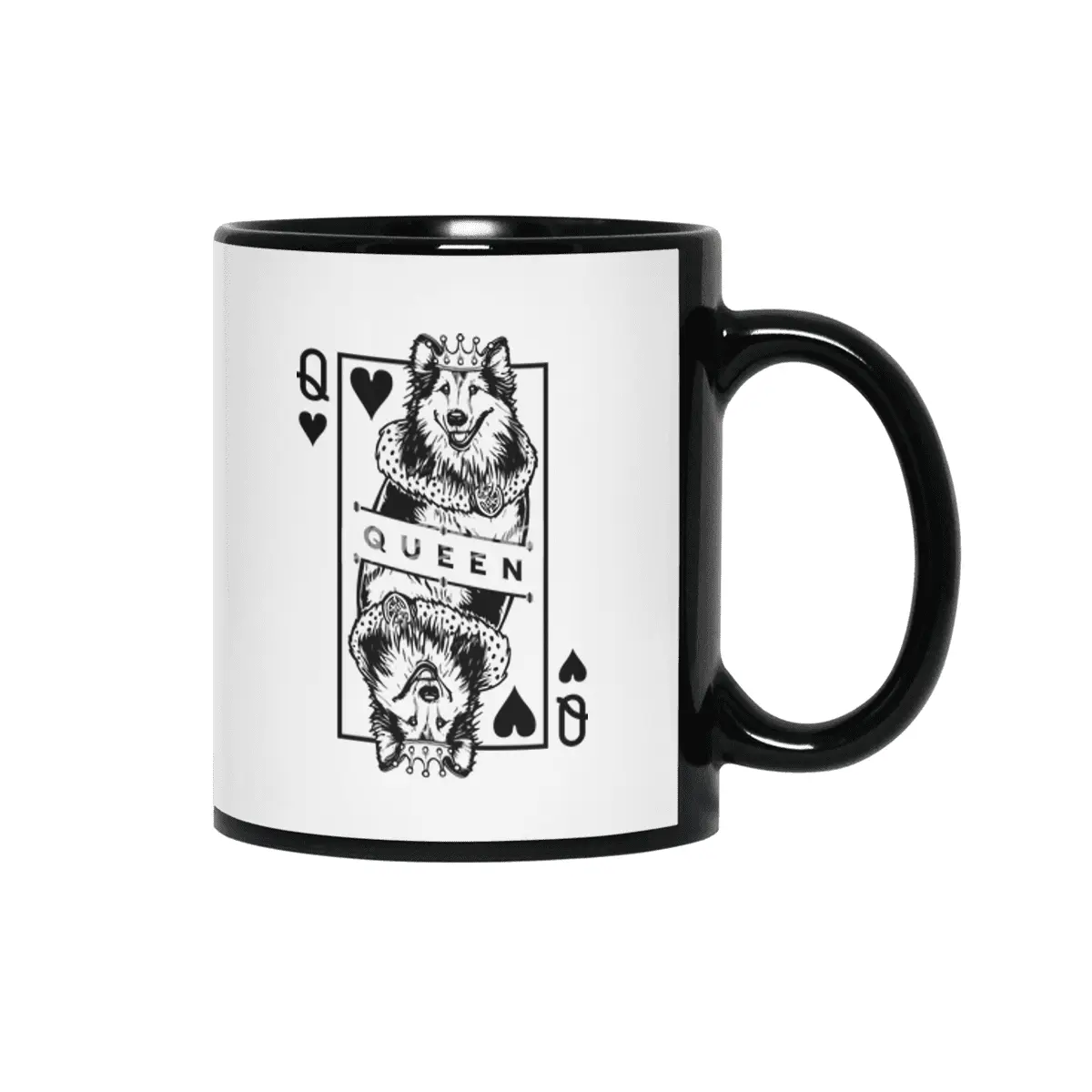 Shetland Sheepdog Queen Of Hearts Dog Playing Card Pop Art Siyah Kupa