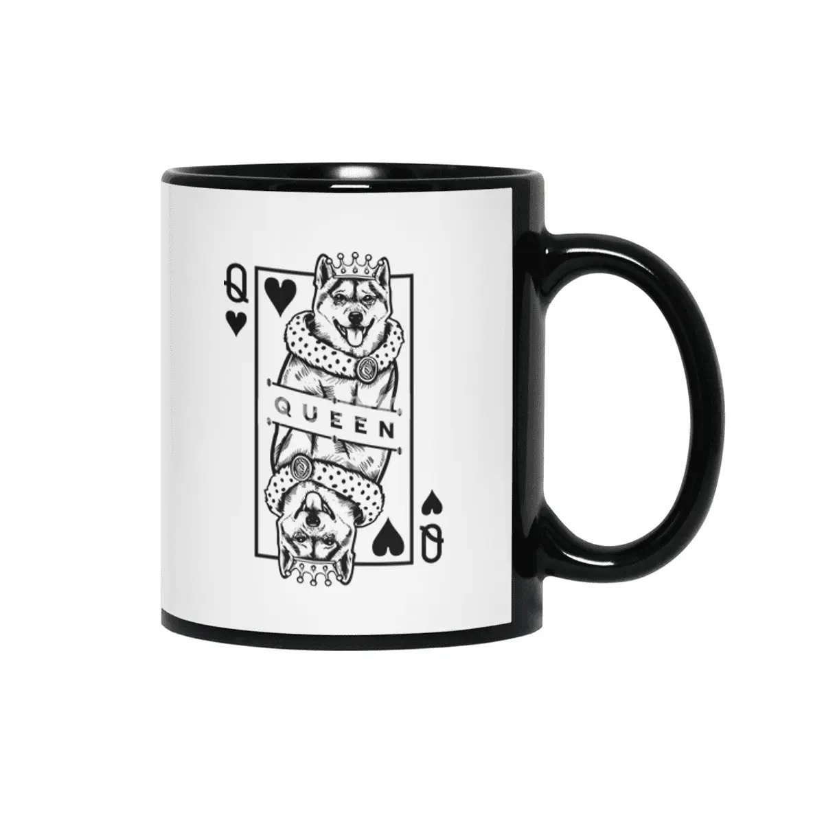 Shiba Inu Queen Of Hearts Funny Dog Playing Card Pop Art Siyah Kupa