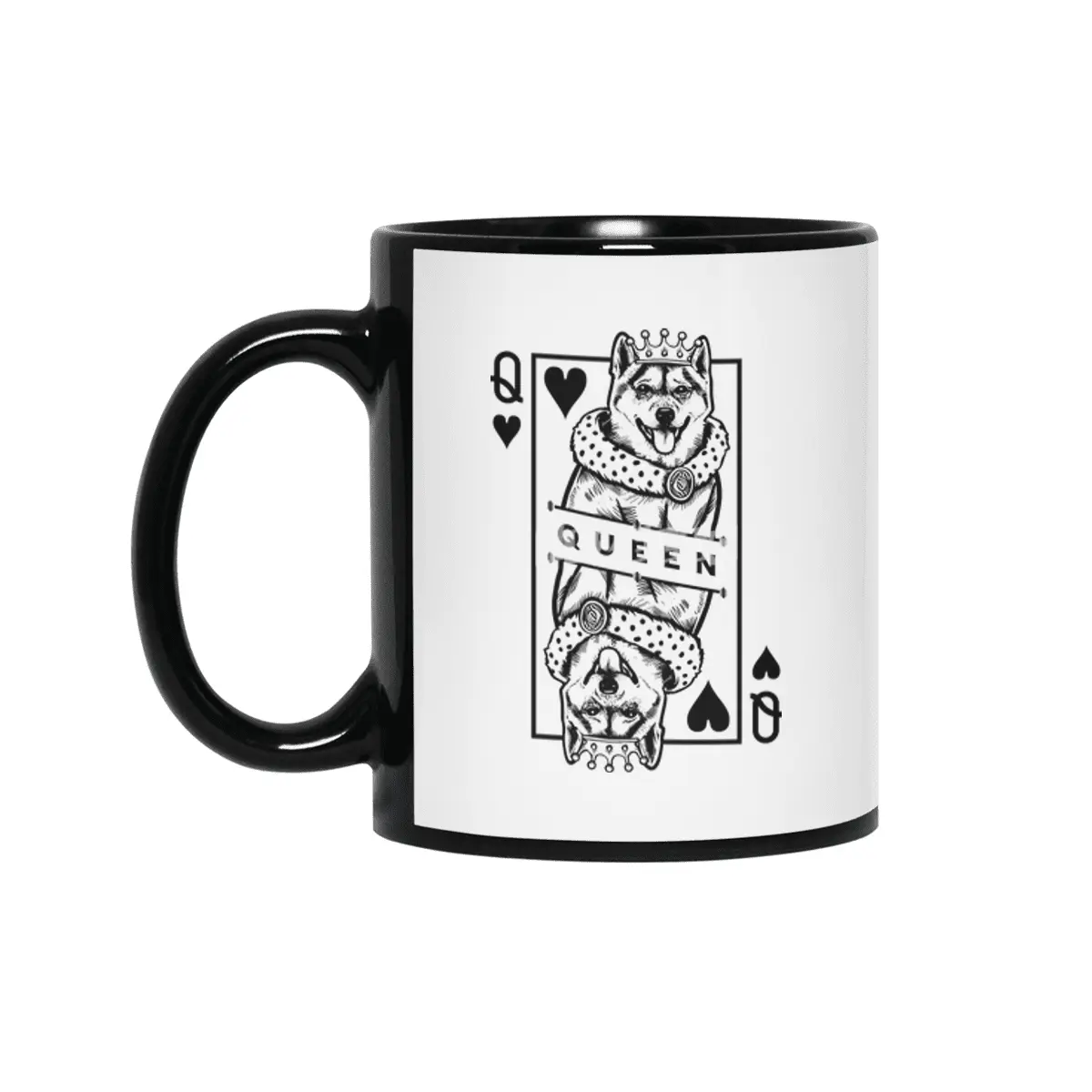 Shiba Inu Queen Of Hearts Funny Dog Playing Card Pop Art Siyah Kupa