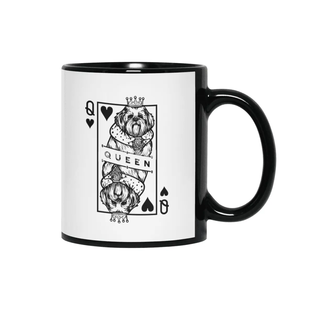 Shih Tzu Queen Of Hearts Funny Dog Playing Card Pop Art Siyah Kupa