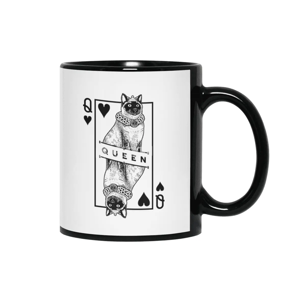 Siamese Cat Lover Queen Of Hearts Funny Pop Art Siyah Kupa