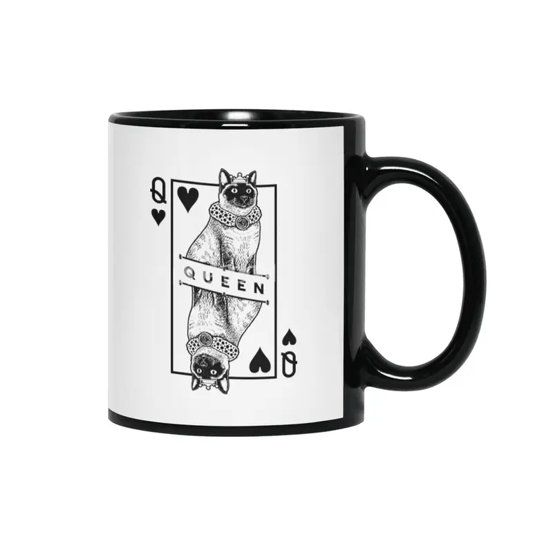 Siamese Cat Lover Queen Of Hearts Funny Pop Art Siyah Kupa