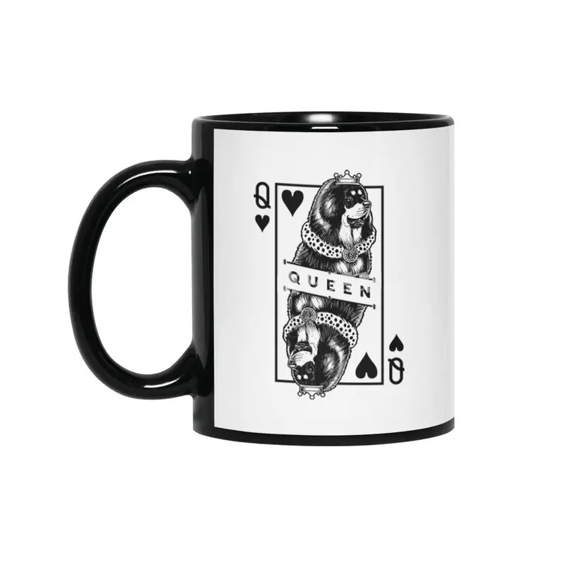 Tibetan Mastiff Queen Of Hearts Funny Dog Lover Pop Art Siyah Kupa