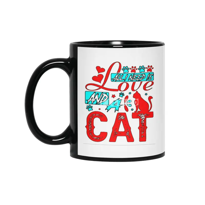 ALL I NEED IS LOVE AND A CAT Siyah Kupa