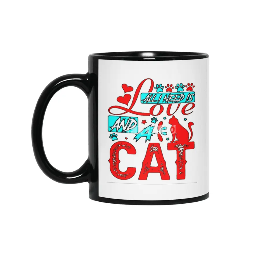 ALL I NEED IS LOVE AND A CAT Siyah Kupa