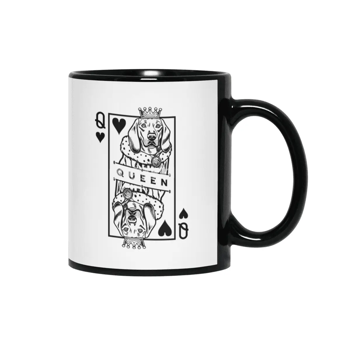 Weimaraner Queen Of Hearts Funny Dog Playing Card Pop Art Siyah Kupa