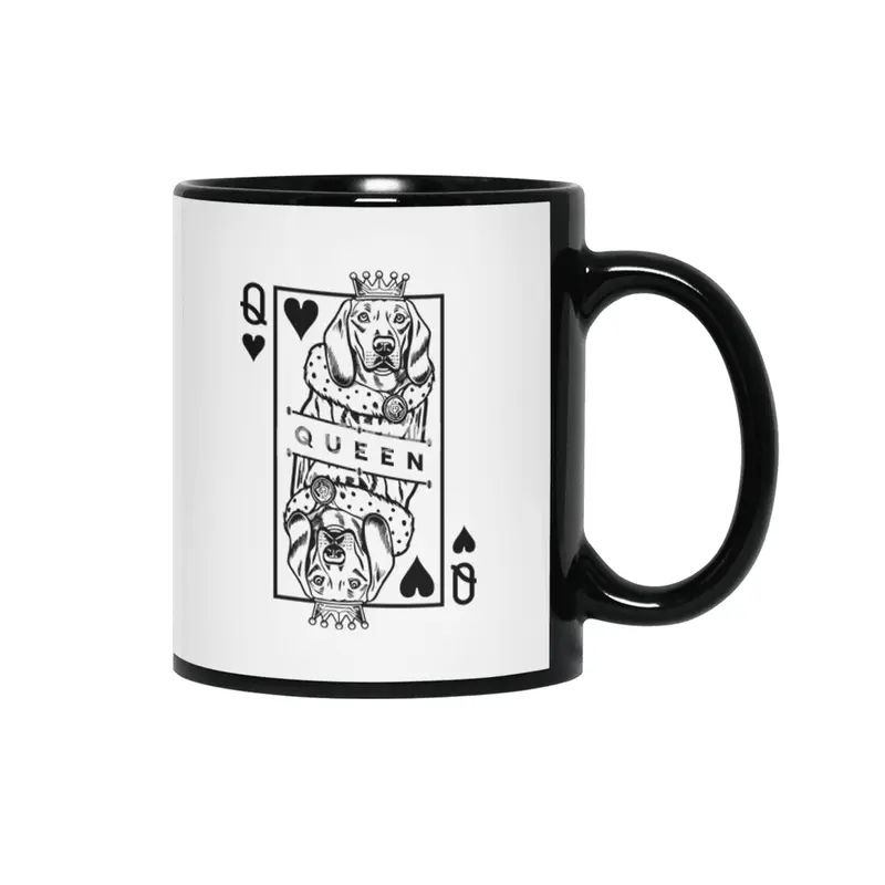 Weimaraner Queen Of Hearts Funny Dog Playing Card Pop Art Siyah Kupa