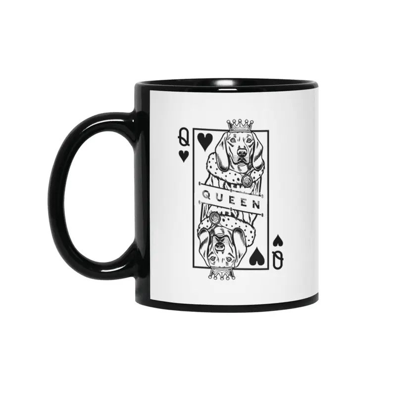Weimaraner Queen Of Hearts Funny Dog Playing Card Pop Art Siyah Kupa