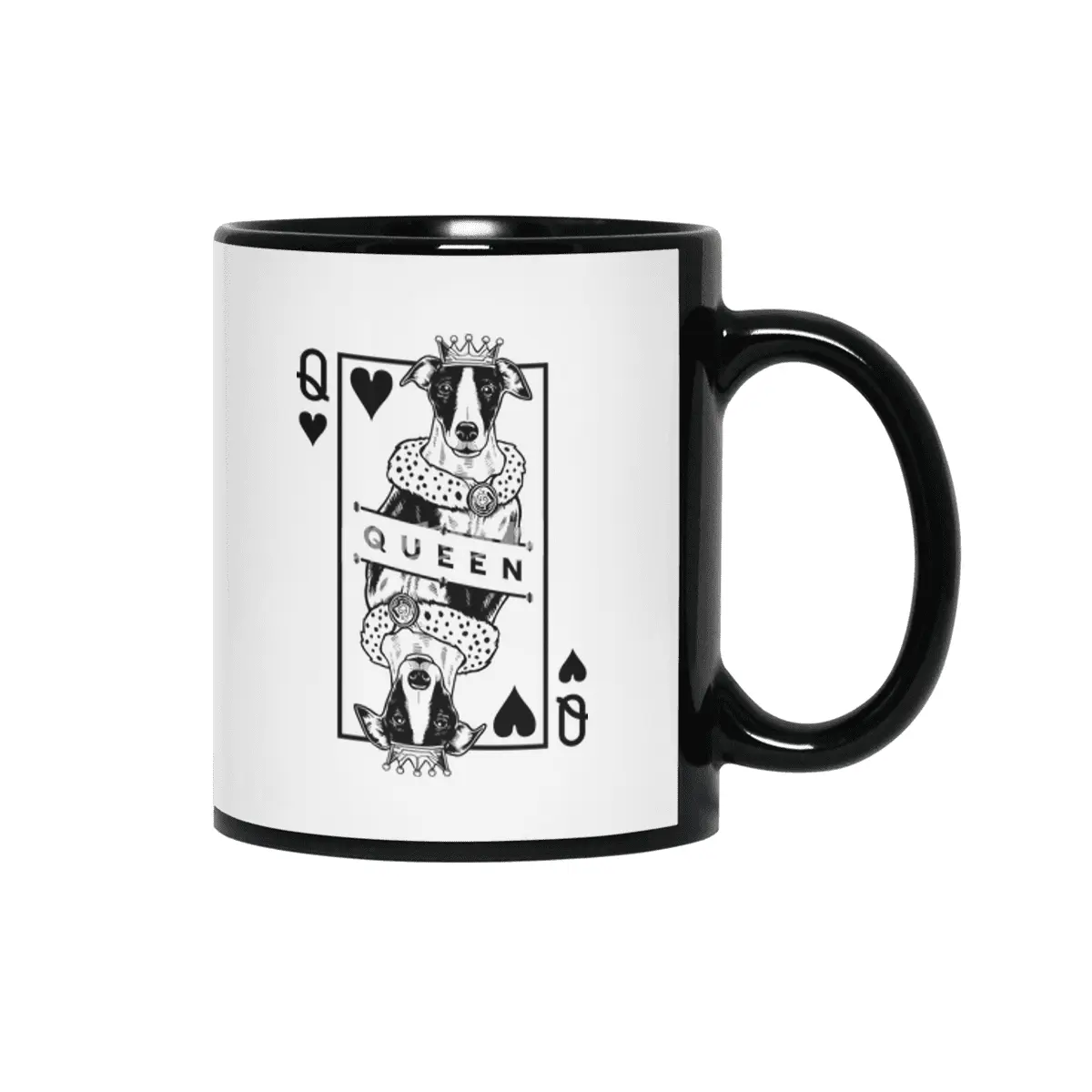 Whippet Queen Of Hearts Funny Dog Lover Card Pop Art Siyah Kupa