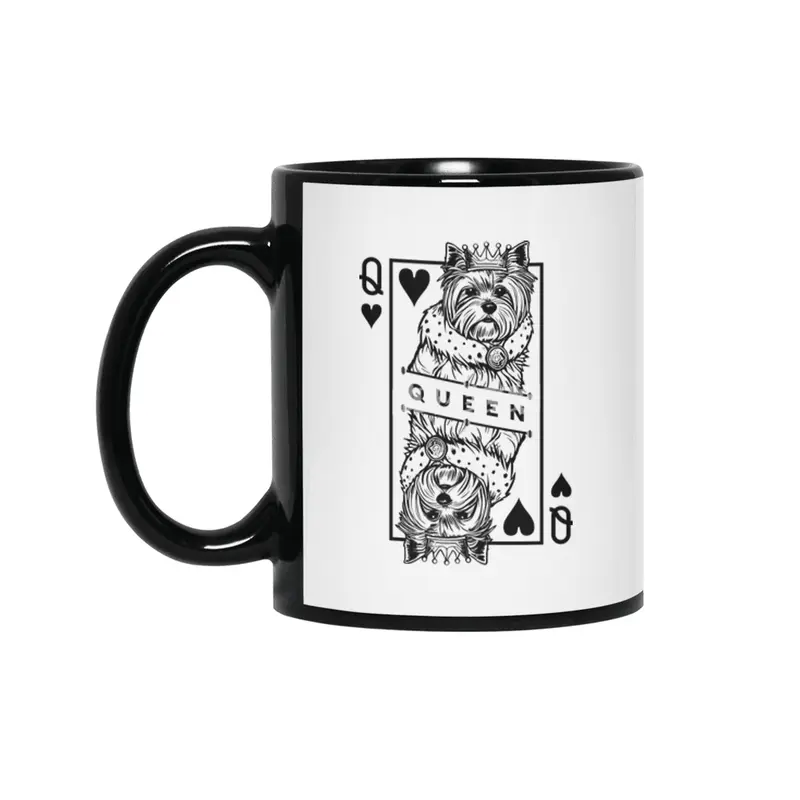 Yorkshire Terrier Queen Of Hearts Dog Playing Card Pop Art Siyah Kupa