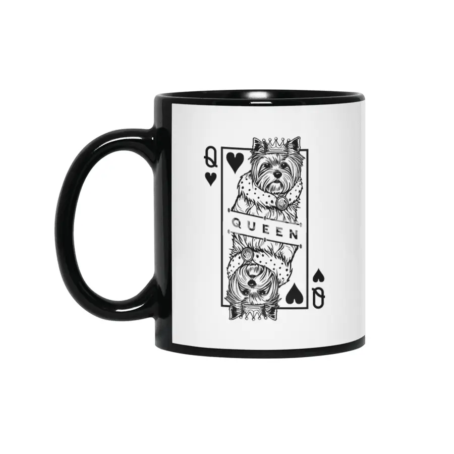 Yorkshire Terrier Queen Of Hearts Dog Playing Card Pop Art Siyah Kupa