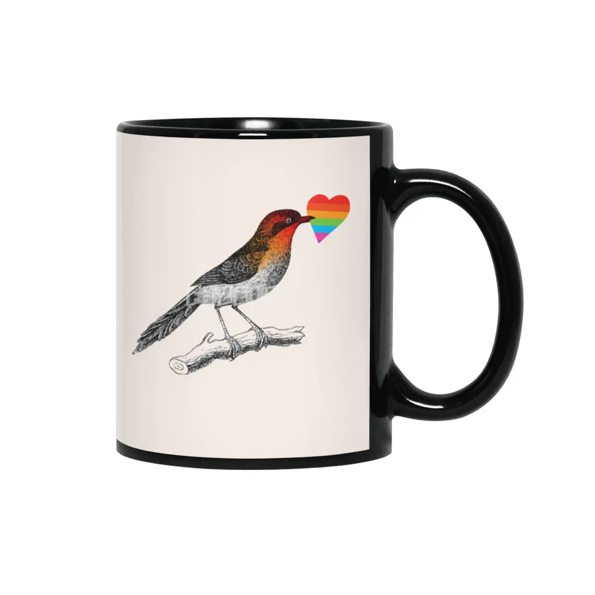 BIRD_HEART_PRIDE_COLORFUL_LOVE Siyah Kupa
