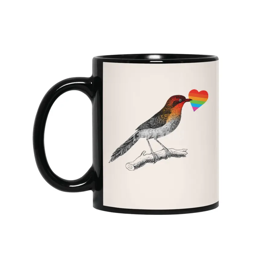 BIRD_HEART_PRIDE_COLORFUL_LOVE Siyah Kupa