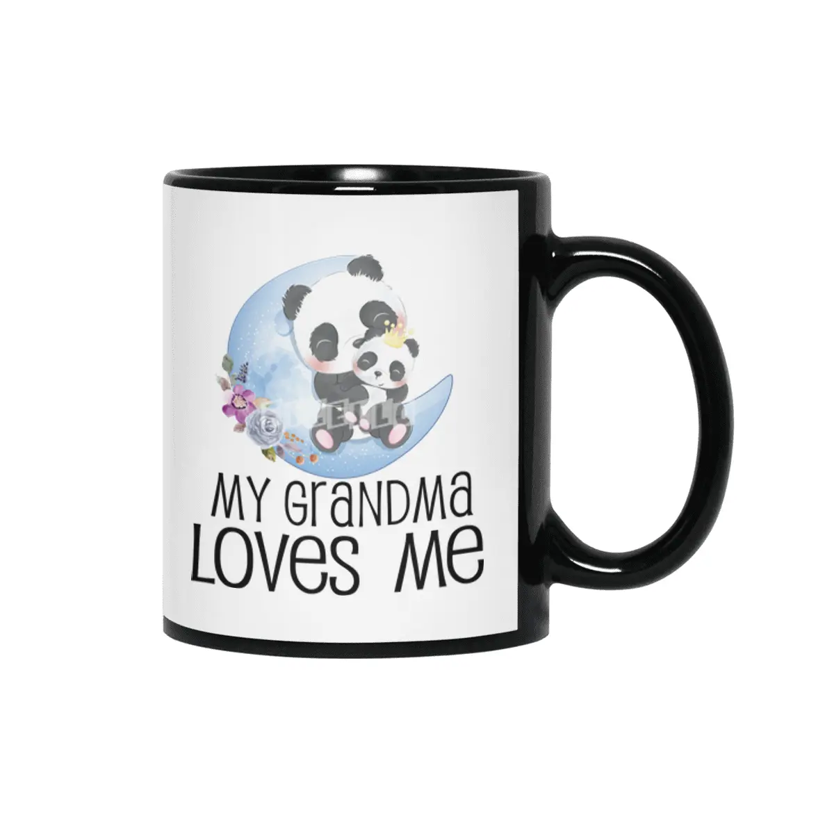 Baby Shower Gift My Grandma Loves Me Panda Floral Moon Siyah Kupa
