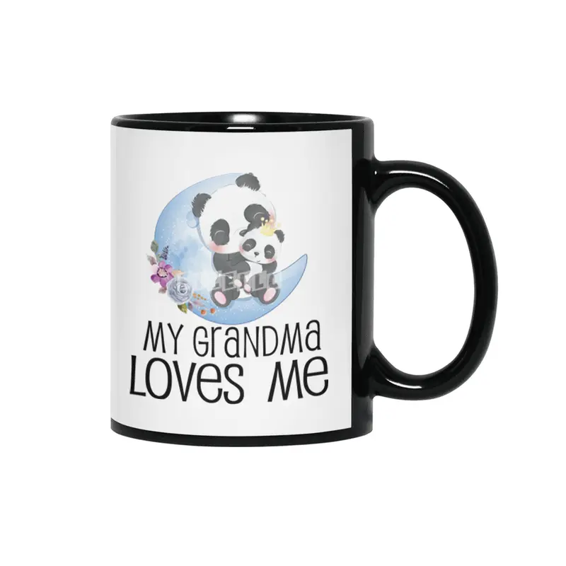 Baby Shower Gift My Grandma Loves Me Panda Floral Moon Siyah Kupa