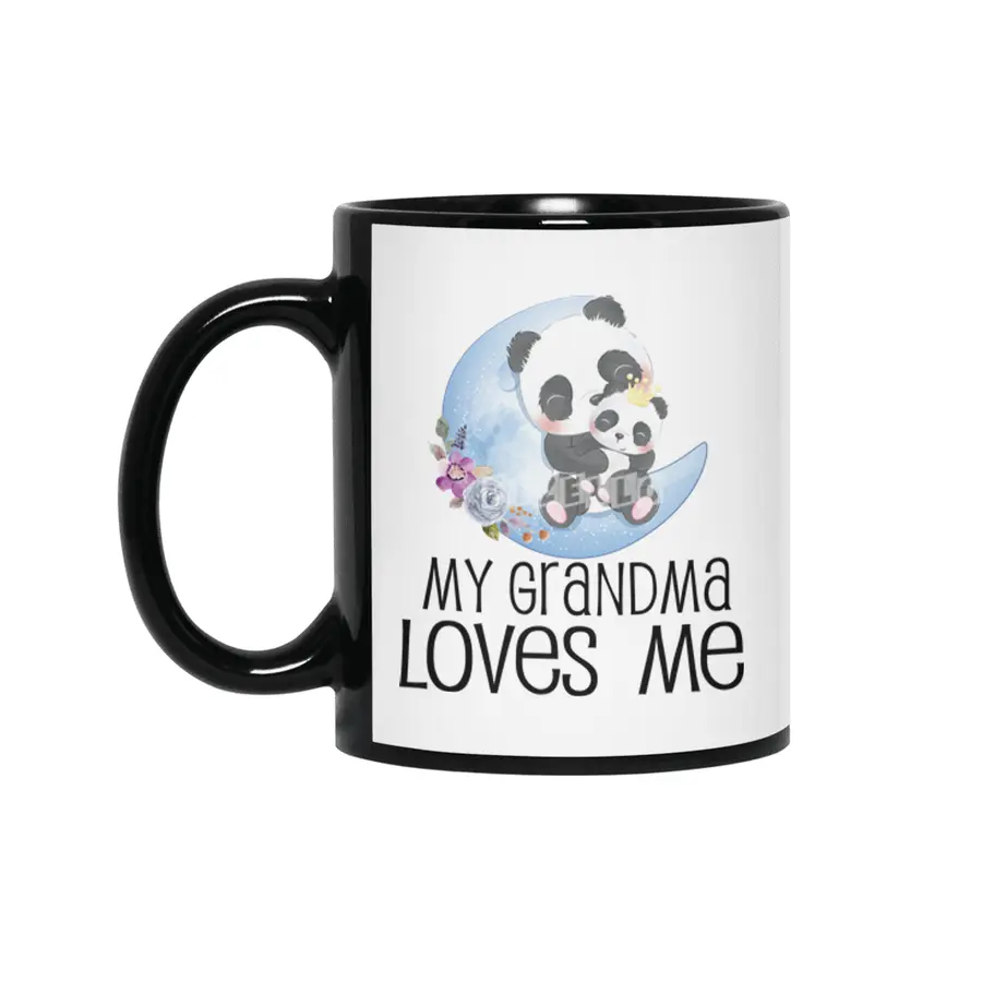 Baby Shower Gift My Grandma Loves Me Panda Floral Moon Siyah Kupa