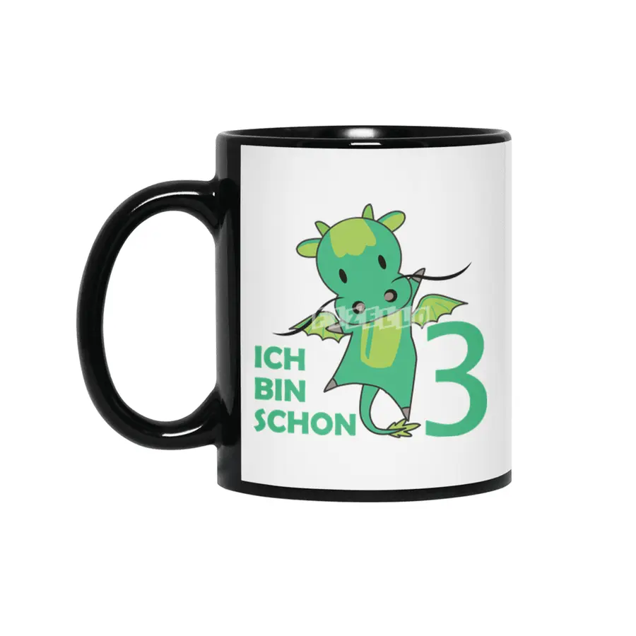 Dragon Green Three Years Old 3rd Birthday Kids Siyah Kupa