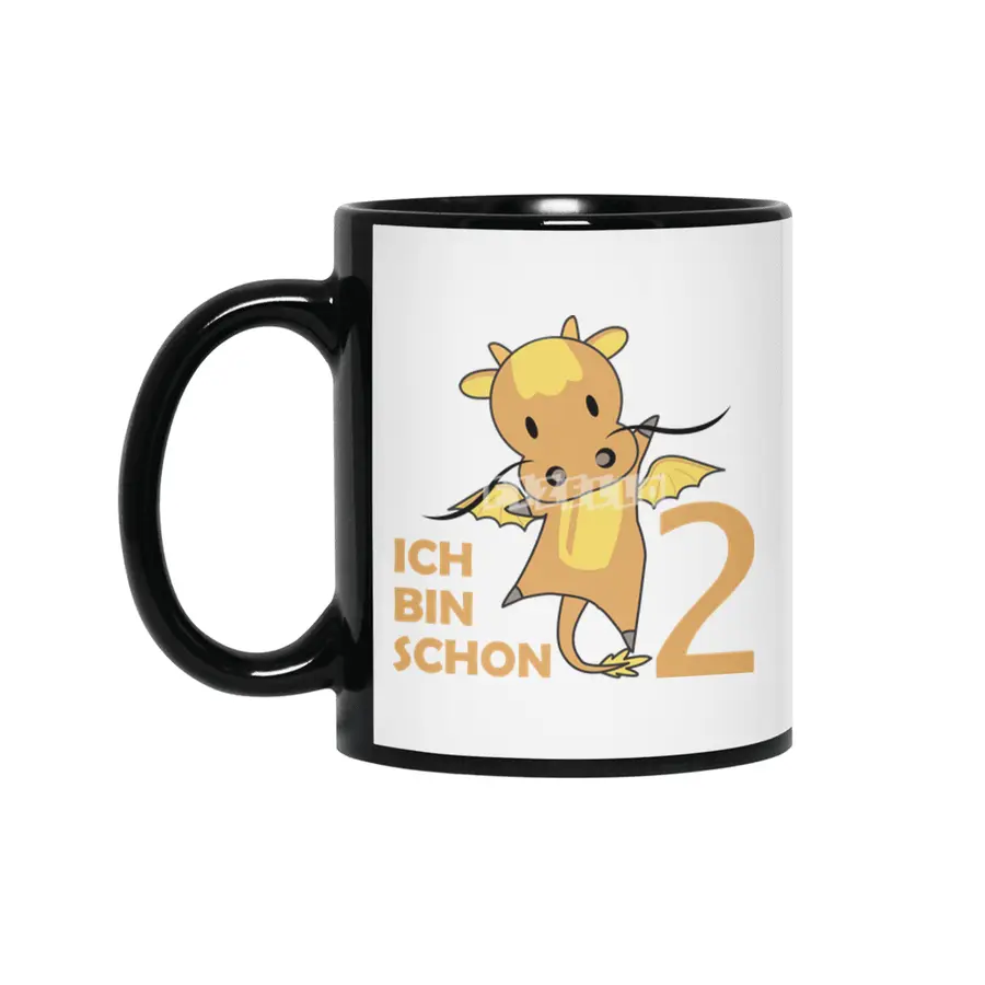 Dragon Yellow Two Years Old 2nd Birthday Fairy Siyah Kupa