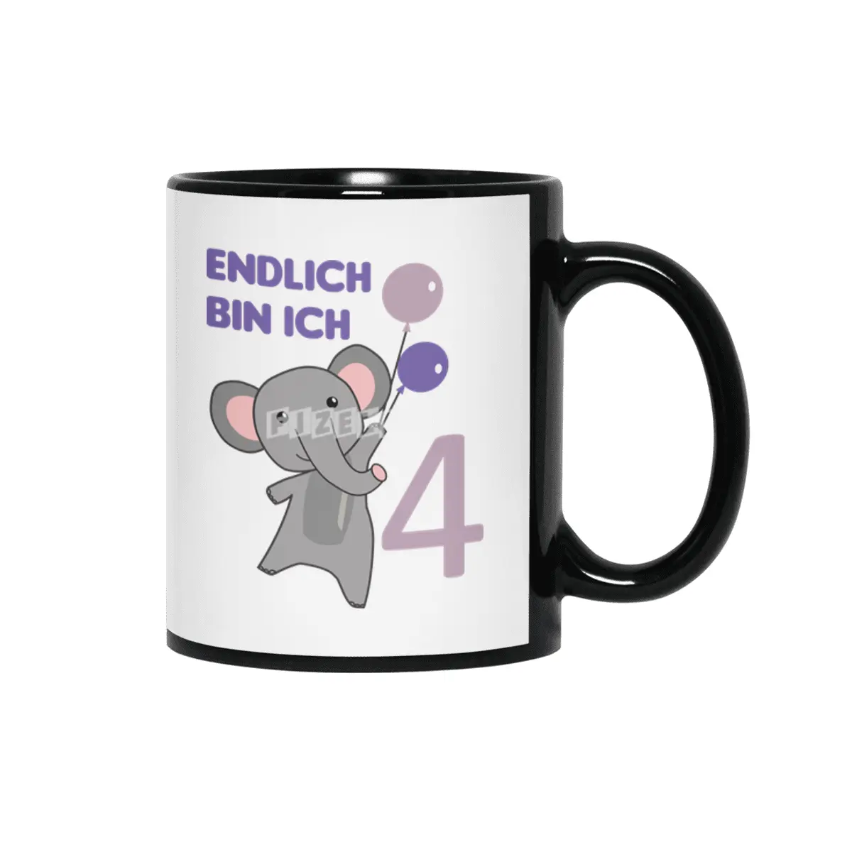 Elephant 4th Birthday For Kids 4 Years Old Purple Siyah Kupa