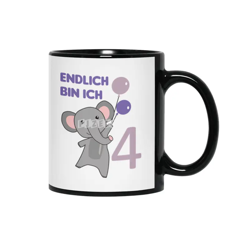 Elephant 4th Birthday For Kids 4 Years Old Purple Siyah Kupa