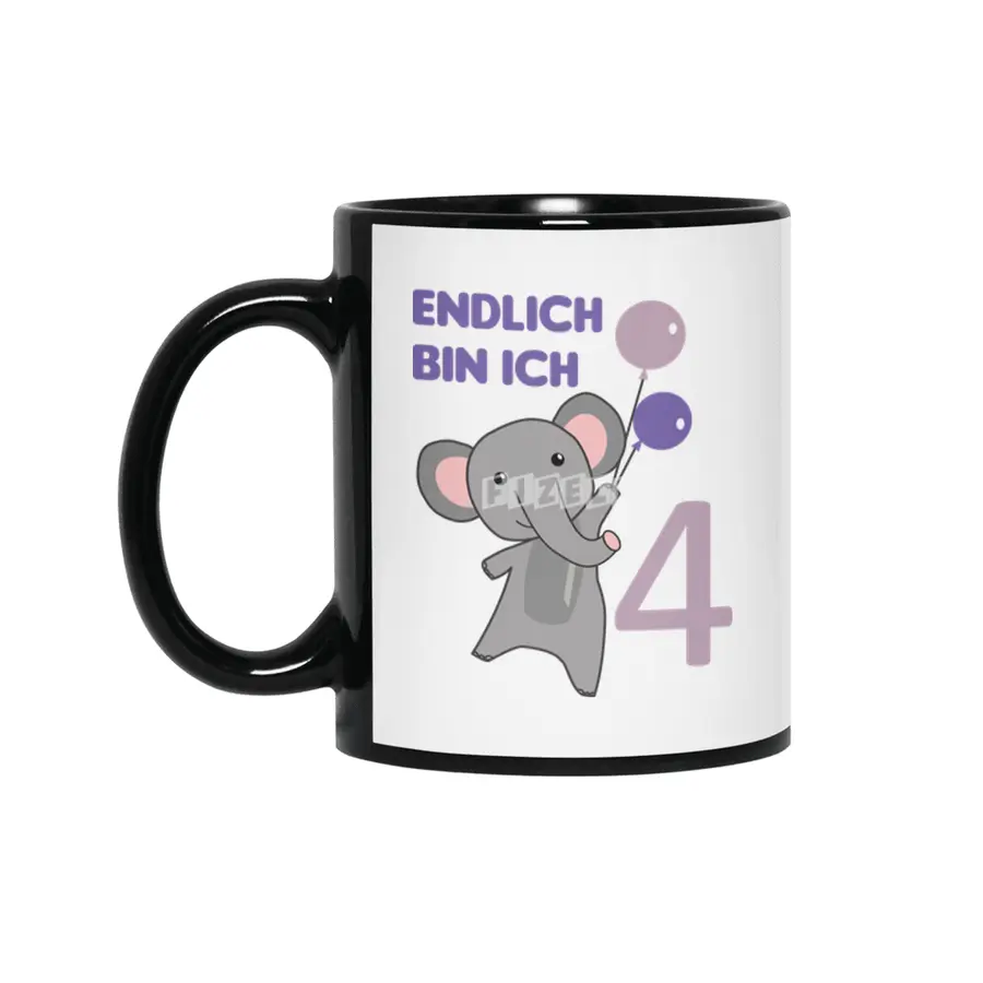 Elephant 4th Birthday For Kids 4 Years Old Purple Siyah Kupa